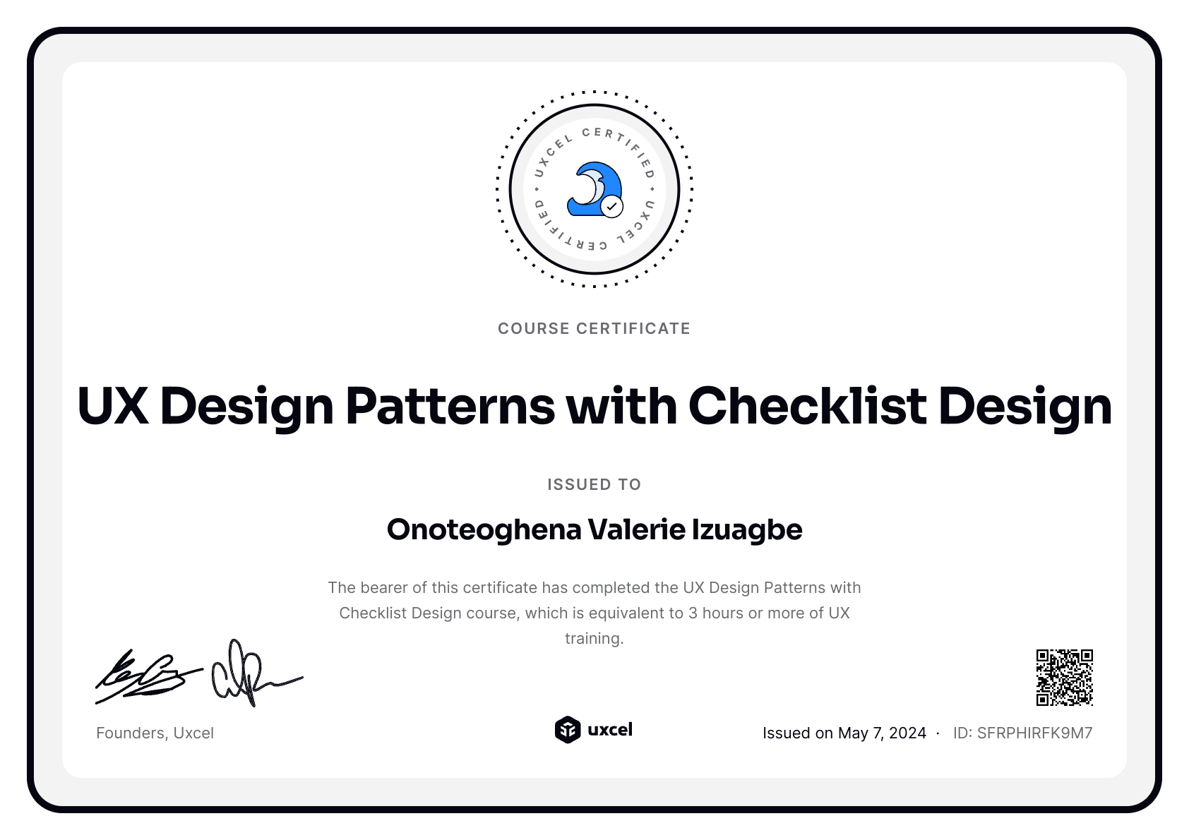 Onoteoghena Valerie Izuagbe's certificate